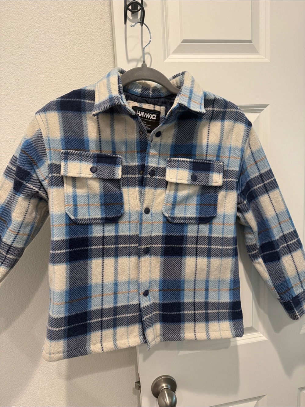 Tony Hawk Blue & Cream Plaid Button-Front Kids Shirt Jacket